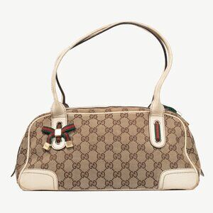 Gucci Princy Boston Beige & Ebony GG Canvas Web Handbag